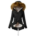 thumbnail image 1 of Winter Warm Jacket for Women,Velvet Thick Thicken Puffer Jacket,Parka with Fur Trimmed Hood,Turn Coat Hooded Collar Snow Down Outerwear Black M, 1 of 3