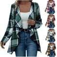thumbnail image 1 of Winter Warm Jackets For Women Long Sleeved Hooded Casual Plaid Green Trench Coat L Up To 65% Off!, 1 of 5