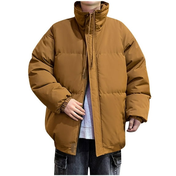 Winter Warm Jackets for Mens Fashion Plus Size Solid Color Zipper Pocket Drawstring Long Sleeved Thick Hooded Casual Cotton Jacket Black Deal on Clearance!