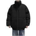 thumbnail image 1 of Winter Warm Jackets for Mens Fashion Plus Size Solid Color Zipper Pocket Drawstring Long Sleeved Thick Hooded Casual Cotton Jacket Black Deal on Clearance!, 1 of 9