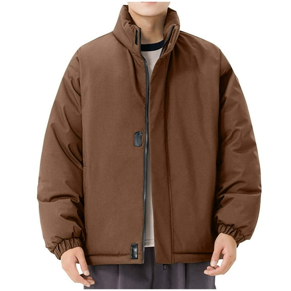 Winter Warm Jackets for Mens Fashion Plus Size Solid Color Zipper Pocket Stand Up Collar Long Sleeved Hooded Casual Jacket Black Deal on Clearance!