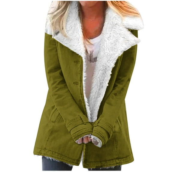 Winter Warm Jackets for Womens Fashion Plus Size Zip Up Composite Plush Button Lapels Jacket Outwear Coat