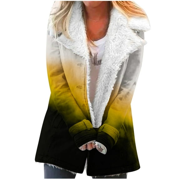 Winter Warm Jackets for Womens Fashion Plus Size Zip Up Composite Plush Button Lapels Jacket Outwear Coat