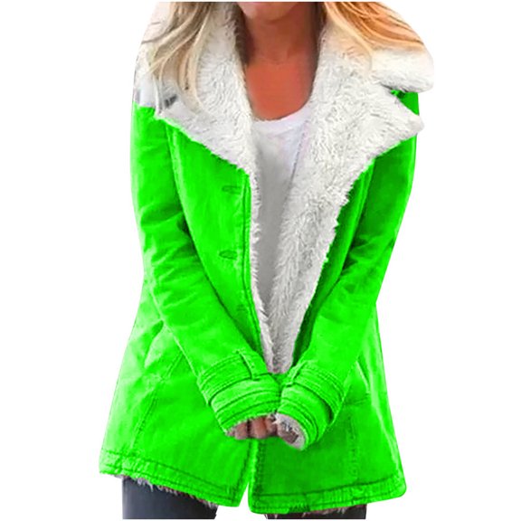 Winter Warm Jackets for Womens Fashion Plus Size Zip Up Composite Plush Button Lapels Jacket Outwear Coat