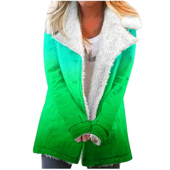 Winter Warm Jackets for Womens Fashion Plus Size Zip Up Composite Plush Button Lapels Jacket Outwear Coat