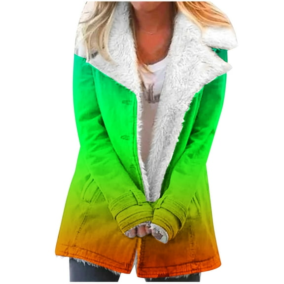 Winter Warm Jackets for Womens Fashion Plus Size Zip Up Composite Plush Button Lapels Jacket Outwear Coat