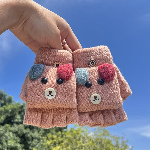 Winter Warm Kids Toddler Winter Warm Knitted Mittens Boys Girls Cute Flip Top Gloves
