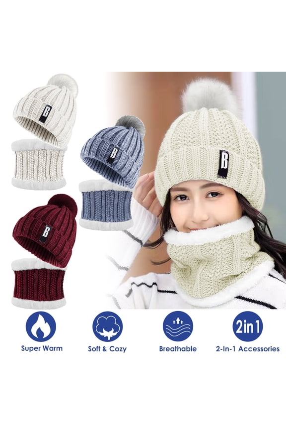 Winter Warm Knit Hat, NPolar Winter Beanie Hat Scarf Set, Knitting Skull Cap Neck Warmer for Walking Running Hiking Camping Outdoors Gift for Women/Girls,White