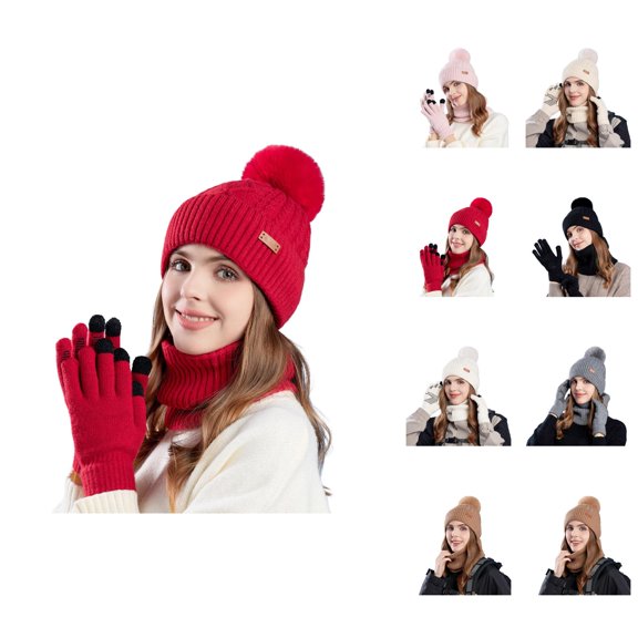 Winter Warm Knit Hat Scarf Gloves Set - Thick Plush Beanie Neck Warmer Mittens, Windproof Stocking Stuffers, Christmas Gifts For Men Women Girls Boys
