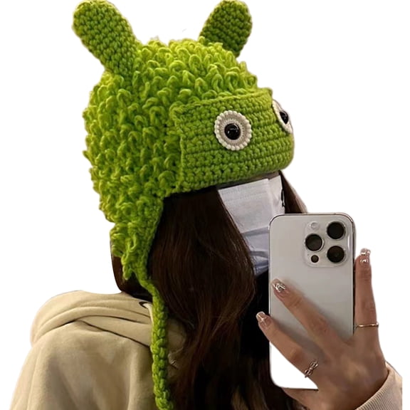 Winter Warm Knit Hat for Women Funny Monsters Hat Hooded Skull Hat Outdoor Activity Cap Windproof Headwear Pullover Hat
