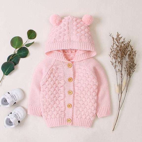 Winter Warm Knit Hooded Outwear Coat Jacket Sweater for Baby Girls and Boys