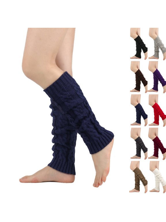 Winter Warm Knit Leg Warmers for Women, Twisted Cable Textured Slouch Knee High Boot Covers, Vintage Y2K Daily Casual Wear ,One Size,Dark Blue