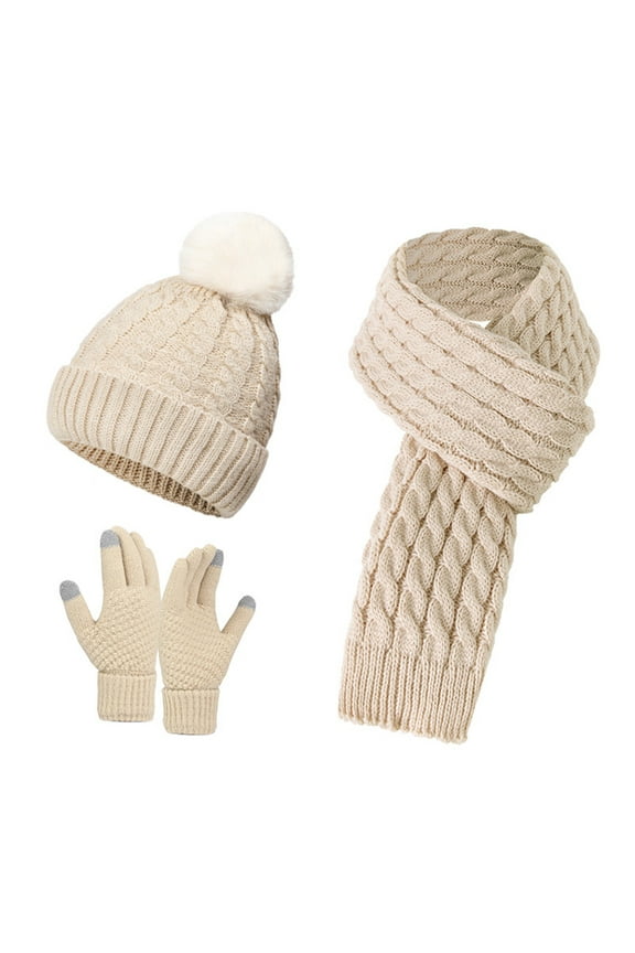Winter Warm Knit Scarf Gloves Hat Set, Thickened Fleece Lined Three-Piece Accessories for Cold Weather,Thermal Protection Set for Outdoor Activities, Unisex Winter Kit for Men and Women and Daily Use