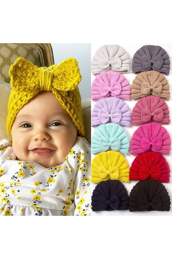 Winter Warm Knitted Baby Hat for Girls Cotton Lined Infant Toddler Girls Hat Autumn Cute Bow Classic Girls Beanie 0-6Month