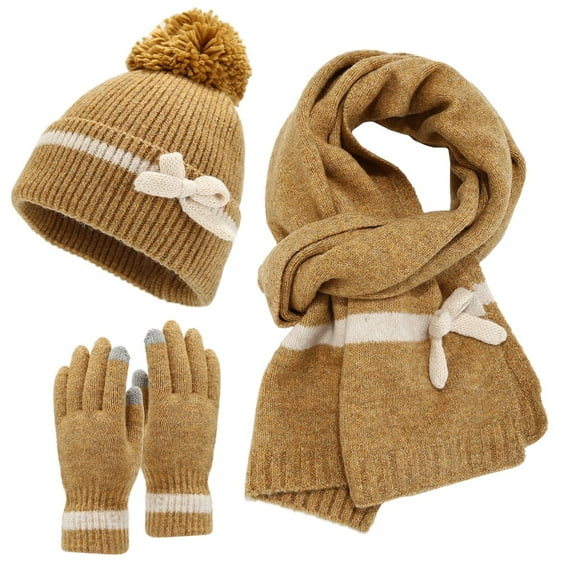 Knit Cuffed Beanies Scarf Gloves for Women Thickened Long Scarf Furry Hat Winter 2025 Earthy Yellow Free