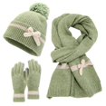 thumbnail image 1 of Winter Warm Knitted Scarf Beanie Hat and Gloves Set Men & Women's Soft Stretch Hat Scarf and Mitten Set Green Free, 1 of 4