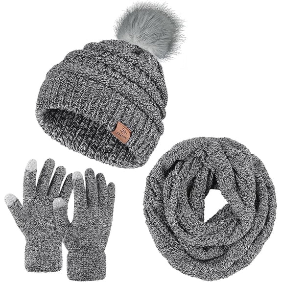 Winter Warm Knitted Sets Beanie Pompom Hat Scarves Winter Touchscreen Gloves Scarf Set for Men Women