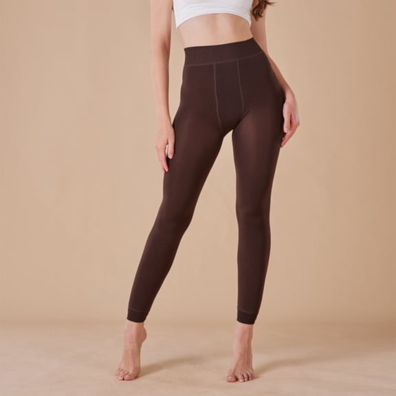 Winter Warm Leggings Women, Elastic Thick Thermal Legging Pants Faux Sheer One Seam Fleece Lined Tights Coffee One Size