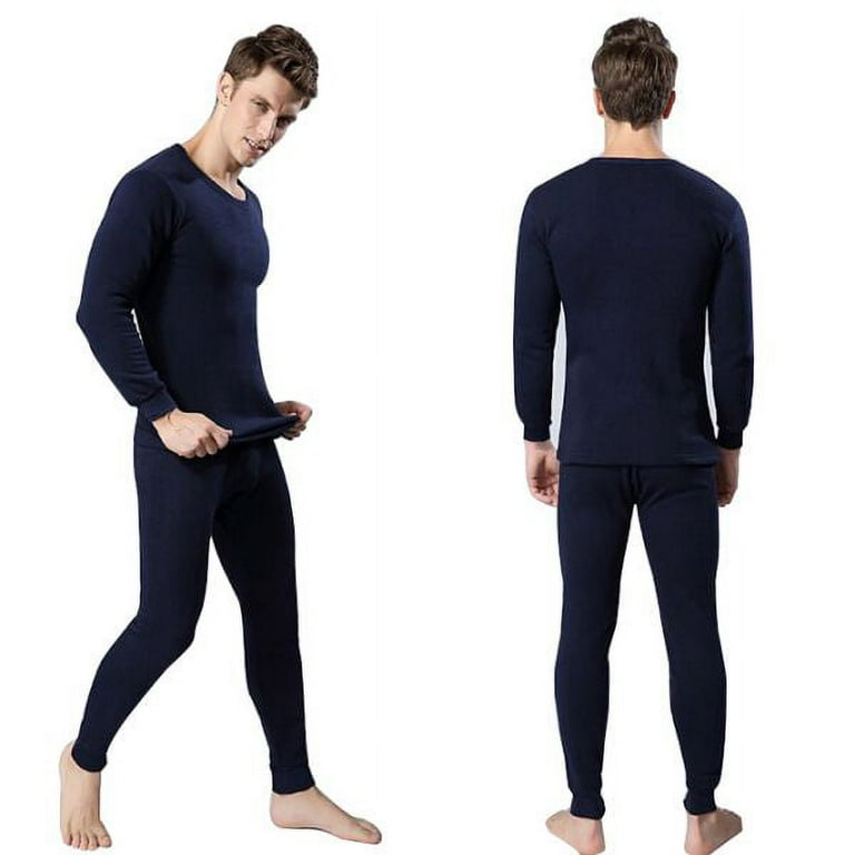Winter Warm Long Johns Set Men Cotton Thermal Underwear Sets Tops Bottom  Wear 3 Colors, Dark Blue, XL 