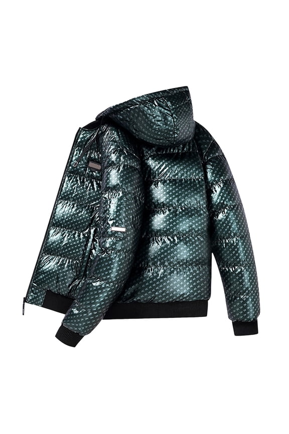 Winter Warm Men Puffer Coat ,Shiny Hooded Padded Coat Winter Down Jacket Green XXXXS