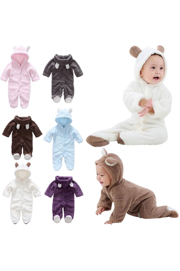 Winter Warm Newborn Baby Boy Girl Fleece Jumpsuit Hooded Romper Coat Outwear White 0-3 Months