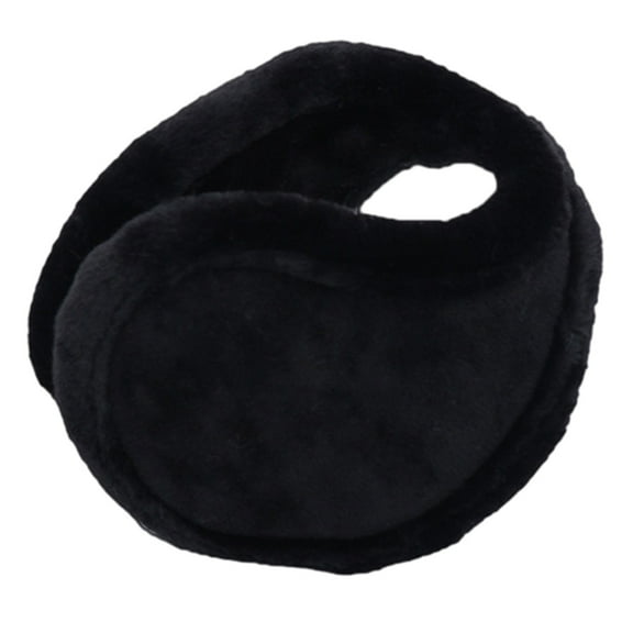 Winter Warm Outdoor Earmuffs, Foldable Ear Warmers Knit Furry Fleece Ear Muffs for Women Men - black