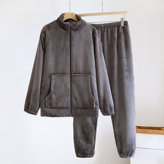 Winter Warm Pajamas Sets for Women, Zip up Coat Jogger Pants Flannel Fleece Thermal Sleepwear Loungewear Outfits Gray M