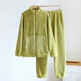 thumbnail image 1 of Winter Warm Pajamas Sets for Women, Zip up Coat Jogger Pants Flannel Fleece Thermal Sleepwear Loungewear Outfits Green XL, 1 of 3
