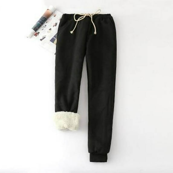 Winter Warm Pants for Women Stretch Waist Women's Solid Color Fleece Pockets Plus-Size Bandage Elastic Waist Wei Pants Casual Harun Leggings S-5XL