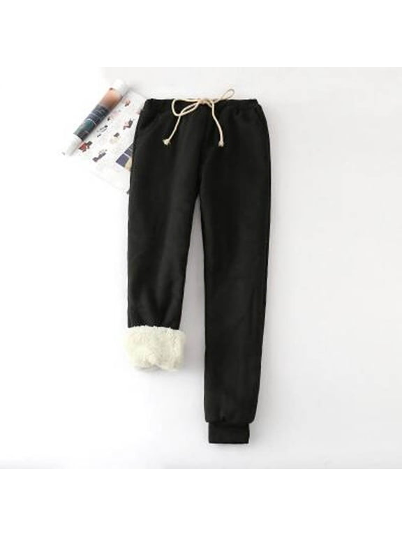 Winter Warm Pants for Women Stretch Waist Women's Solid Color Fleece Pockets Plus-Size Bandage Elastic Waist Wei Pants Casual Harun Leggings S-5XL