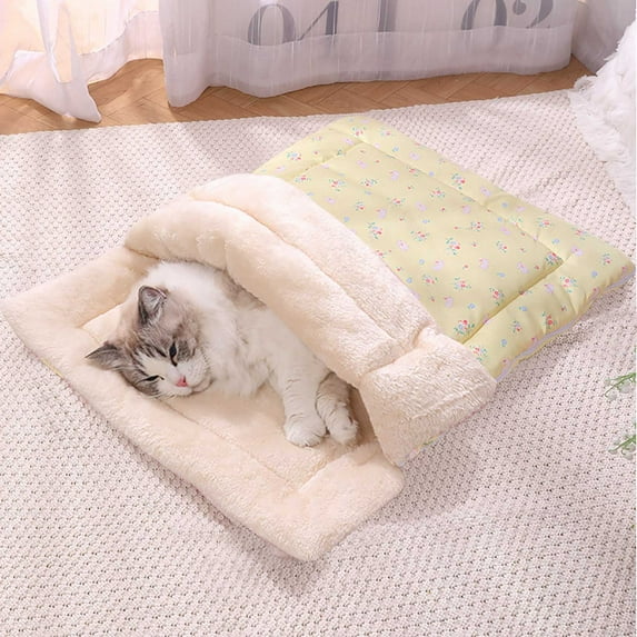 Winter Warm Pet Bed - Cozy Dog Bed for Small Dogs & Cats, Reversible Fleece Mat, Machine Washable Bunny Pattern