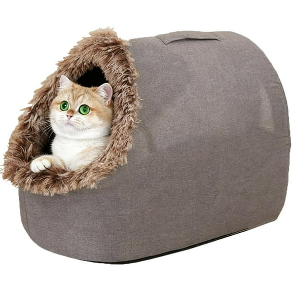 Winter Warm Pet Cave Bed, Cozy Cat Tent for Indoor Pet, Soft Small Cats Hideout, Kitten House with Anti Slip Bottom, Plush Dog Shelter, Calming Plush Anti-Anxiety Cuddler Beds(Dark Gray,L)