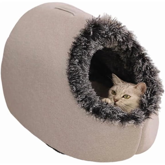 Winter Warm Pet Cave Bed, Hooded Cat Bed with Removable Cushion - Cozy Pet Nest,Self-Warming Anti-Anxiety Hooded Tent, for Cats & Small Dogs,Anti-Slip Bottom (#D, Medium)