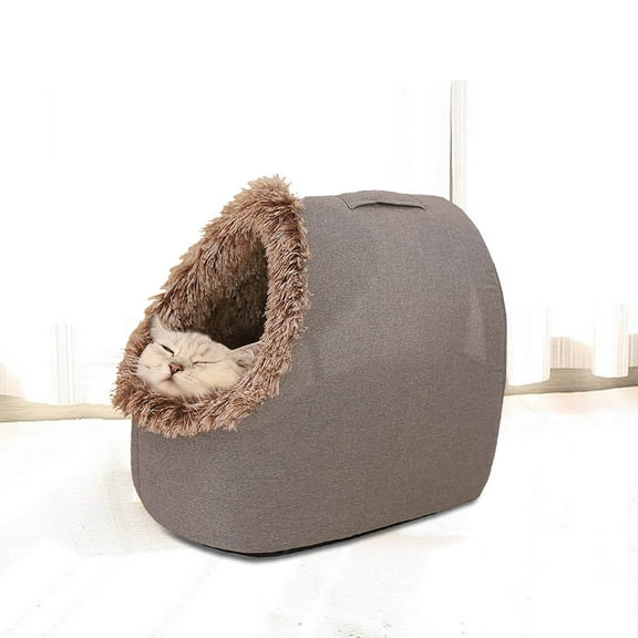 Winter Warm Pet Cave Bed, Self-Warming Puppy House Cozy Cat Sleeping Tent, Kitten House with Anti Slip Bottom, Plush Dog Shelter, Calming Plush Anti-Anxiety Cuddler Beds(Coffee)