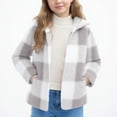 thumbnail image 1 of Winter Warm Plaid Jackets for Kids Boys Girls Open Front Hooded Cardigan Trendy Fuzzy Fleece Outerwear New Waterproof Jackets for Girl Gray 90, 1 of 6