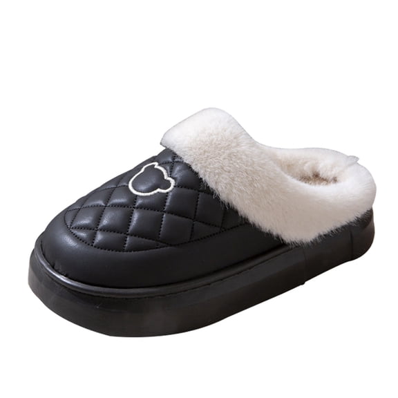 Winter Warm Platform House Slippers Faux Fur Cotton Slipper Non Slip Indoor Outdoor Shoes Black 42