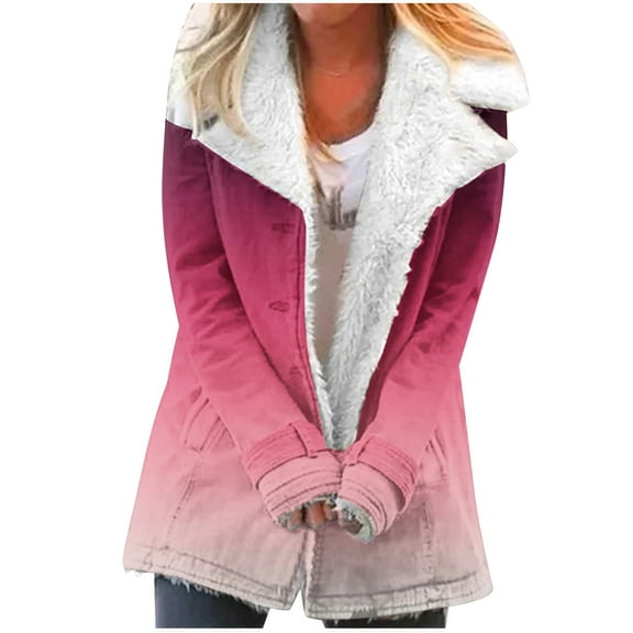 Winter Warm Plus Size Caots for Womens Zip Up Fashion Composite Plush Button Lapels Jacket Outwear Coat