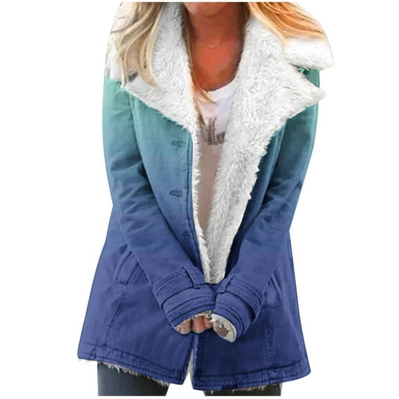 Winter Warm Plus Size Caots for Womens Zip Up Fashion Composite Plush Button Lapels Jacket Outwear Coat