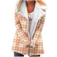 thumbnail image 1 of Winter Warm Plus Size Caots for Womens Zip Up Fashion Plaid Printed Fashionable Long Sleeved Pocket Composite Plush Button Coat, 1 of 5