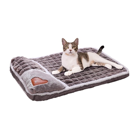 Winter Warm Plush Cat Mat,Soft Cotton Thickened Orthopedic Pet Sleeping Pad 20x14in,Raised Neck Bolster Anti-Stain Washable Kennel Cushion for Small Medium Pet,Indoor Cozy Rest Mat,Christmas Pet Gift