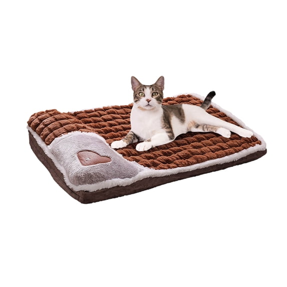 Winter Warm Plush Cat Mat,Soft Cotton Thickened Orthopedic Pet Sleeping Pad 20x14in,Raised Neck Bolster Anti-Stain Washable Kennel Cushion for Small Medium Pet,Indoor Cozy Rest Mat,Christmas Pet Gift