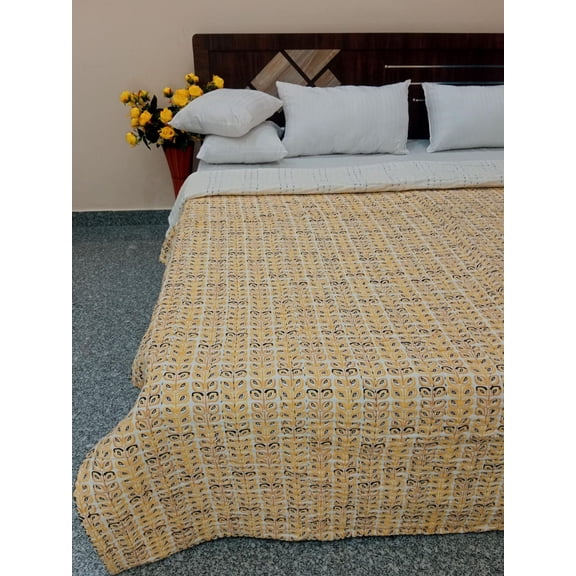 Winter Warm Quilt Cotton Batting Quilt: Handmade Jaipuri Razai Kantha, Queen Size