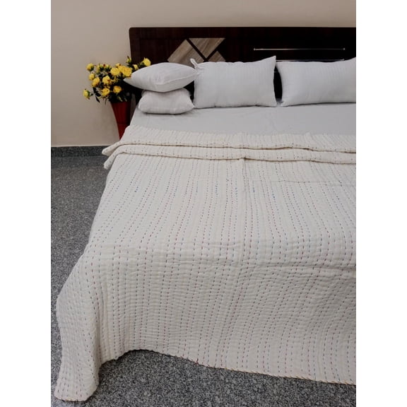 Winter Warm Quilt Handmade Jaipuri Kantha Quilt: Reversible Cotton Queen Size Bedding