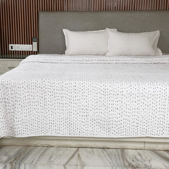 Winter Warm Quilt Reversible Jaipuri Kantha Quilt: Handmade Indian Cotton Batting Blanket
