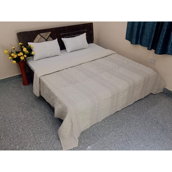 Winter Warm Quilt Striped Cotton Batting Quilt: Handmade Jaipuri Razai Kantha, Queen Size