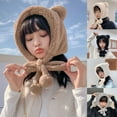 thumbnail image 1 of Winter Warm Rex Fur Hat Women 2-in-1 Function Hoods with Scarf Hats Hooded Muffler Fur Headband Cap, 1 of 8