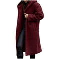 thumbnail image 1 of Winter Warm Sherpa Coats Jackets For Women Plus Size Hooded Faux Fur Solid Color Long Pea Coat Outerwear, 1 of 6