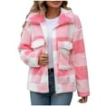 thumbnail image 1 of Winter Warm Sherpa Jacket Women Fuzzy Fleece Coats Shacket Fashion Casual Long Sleeve Zipper Up Plaid Teddy Outwear, 1 of 6