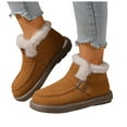 thumbnail image 1 of Winter Warm Snow Boots for Women Faux Furry Lined Ankle Booties Fluffy Buckle Decor Slip On Comfortable Platform Boots Brown Size 7.5, 1 of 5