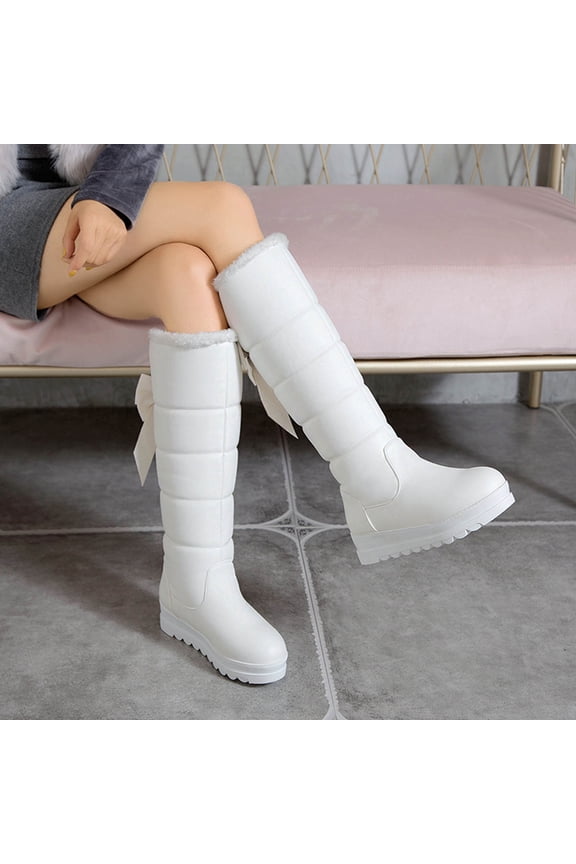 Winter Warm Snow Boots for Women Plus Size College Style Snow Boots Cotton Bowknot Rhinestone Platform High Shoes